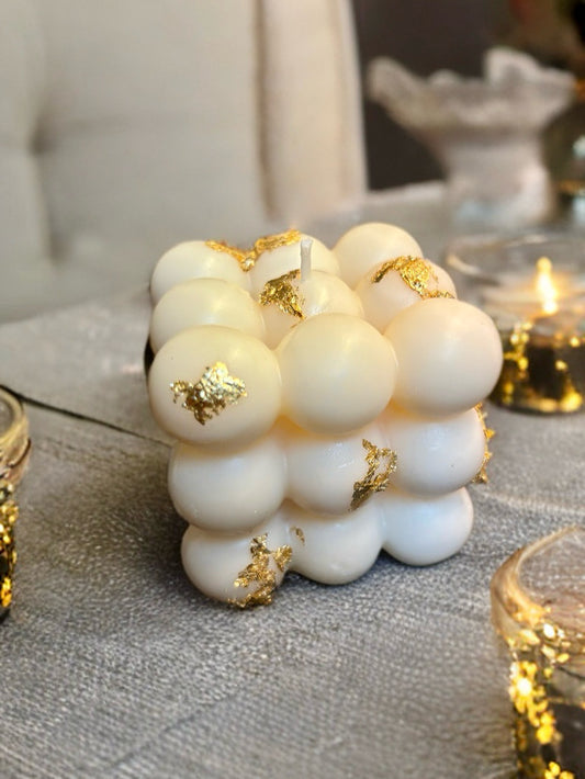Bougie bulle blanc et or